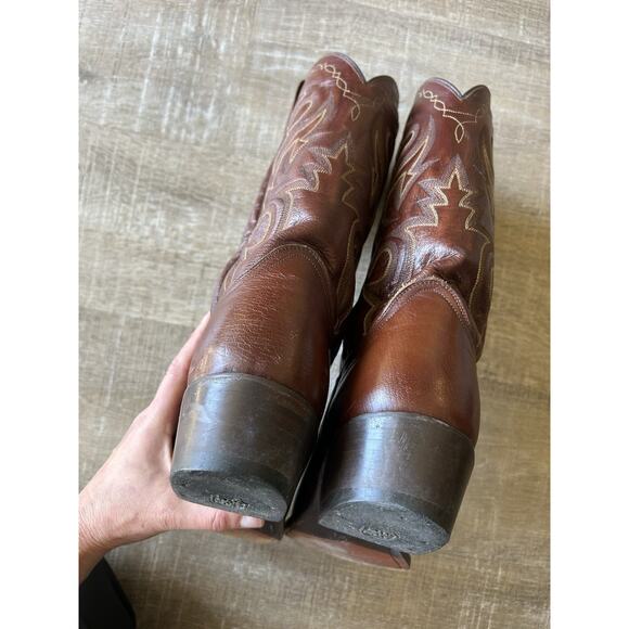 Dan Post Cowboy Boots Mens 11 D Brown Leather Snip Toe Western Pull On main image 4